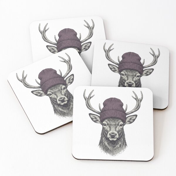 Item preview, Vintage Deer in Beanie Hat, Hipster Buck Antlers Woodland Wildlife Illustration designed and sold by raedattia.