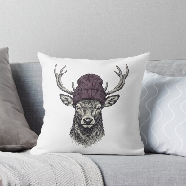 Item preview, Vintage Deer in Beanie Hat, Hipster Buck Antlers Woodland Wildlife Illustration designed and sold by raedattia.