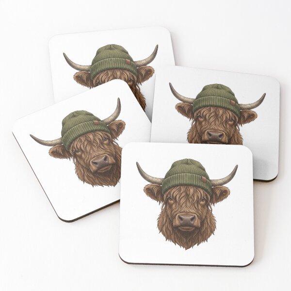 Item preview, Highland Cow in Beanie Hat, Cute Scottish Heilan Coo Farm Animal Illustration designed and sold by raedattia.