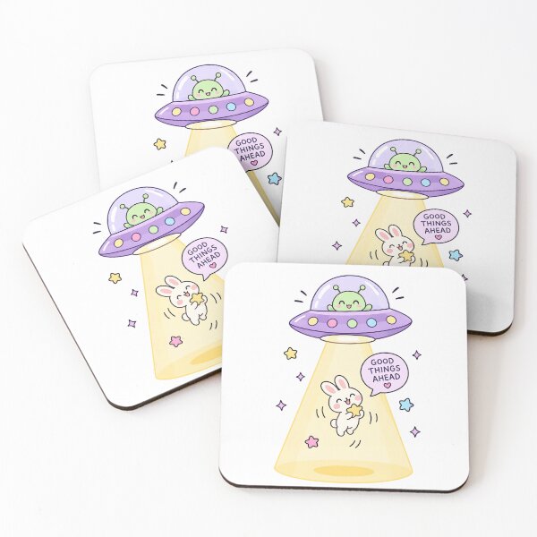Item preview, Cute Alien UFO Abduction Bunny – Good Things Ahead Pastel Kawaii Space Art designed and sold by LexaArtworks.
