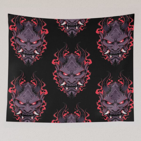 Item preview, Menacing purple Japanese demon artwork with crimson smoke designed and sold by Rostislav Bouda.