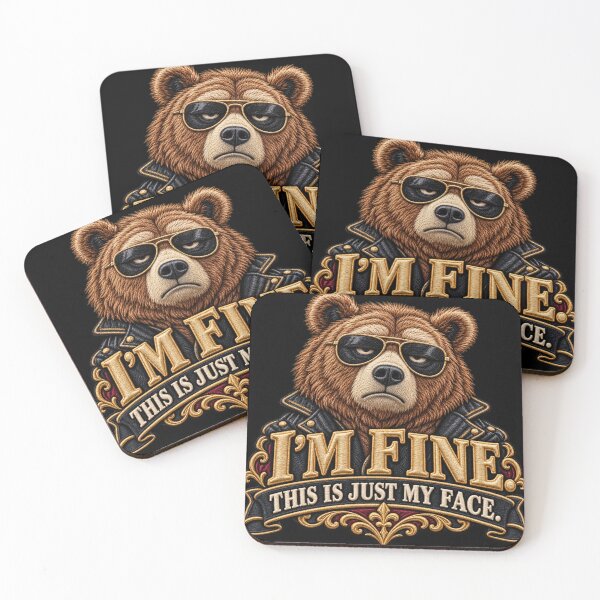 Item preview, I’m Fine This Is Just My Face – Grumpy Bear Embroidered Humor Design designed and sold by Emoji Emblems.