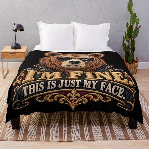 Item preview, I’m Fine This Is Just My Face – Grumpy Bear Embroidered Humor Design designed and sold by Emoji Emblems.