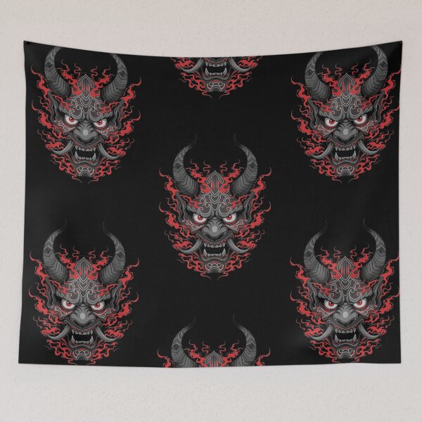 Item preview,  Menacing grey Japanese demon artwork with crimson smoke designed and sold by Rostislav Bouda.