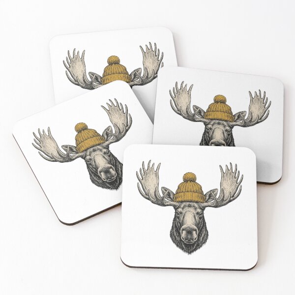 Item preview, Vintage Bull Moose in Beanie Hat, Hipster Antlers Canada Forest Wildlife Illustration designed and sold by raedattia.