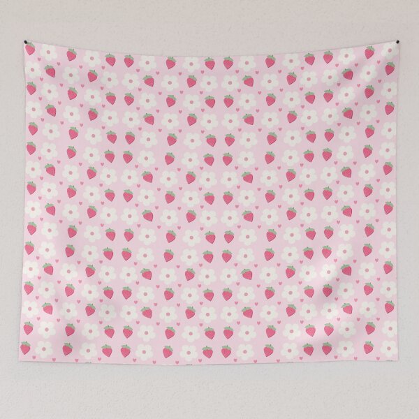 Item preview, Pink Strawberry and White Daisy Pattern with Tiny Hearts designed and sold by katerin17.