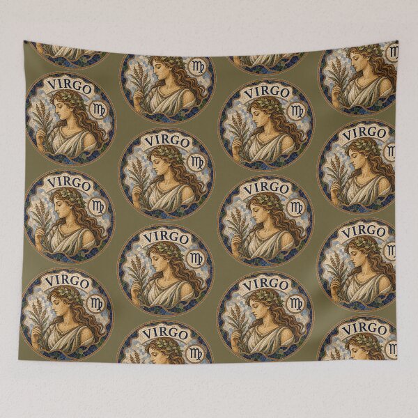 Item preview, Virgo Zodiac Mosaic Emblem — Vintage Astrological Maiden Holding Wheat Horoscope Symbol Art designed and sold by portokalis.