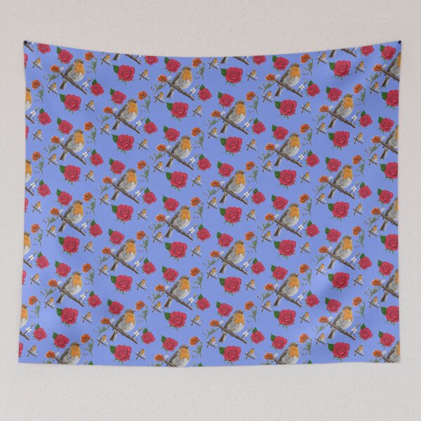 Item preview, Robin and Red Roses Vintage Floral Pattern designed and sold by hopenoli_art.