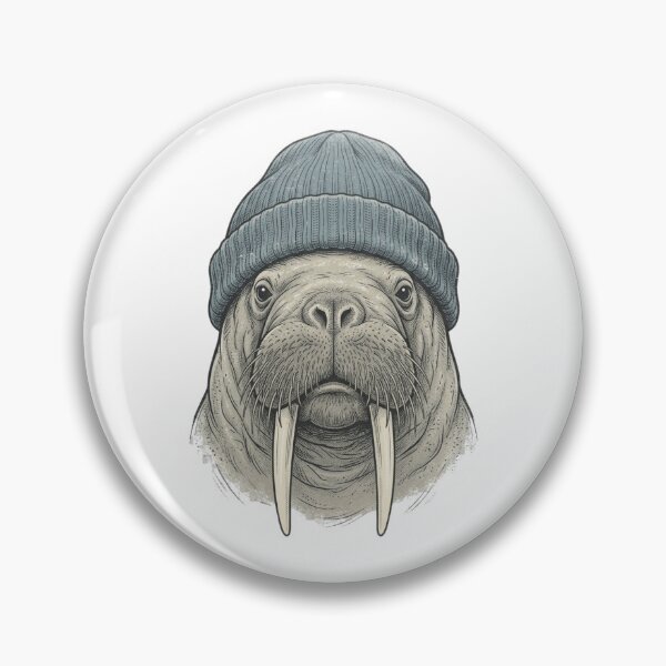 Item preview, Vintage Walrus in Beanie Hat, Hipster Arctic Marine Wildlife Tusks Illustration designed and sold by raedattia.