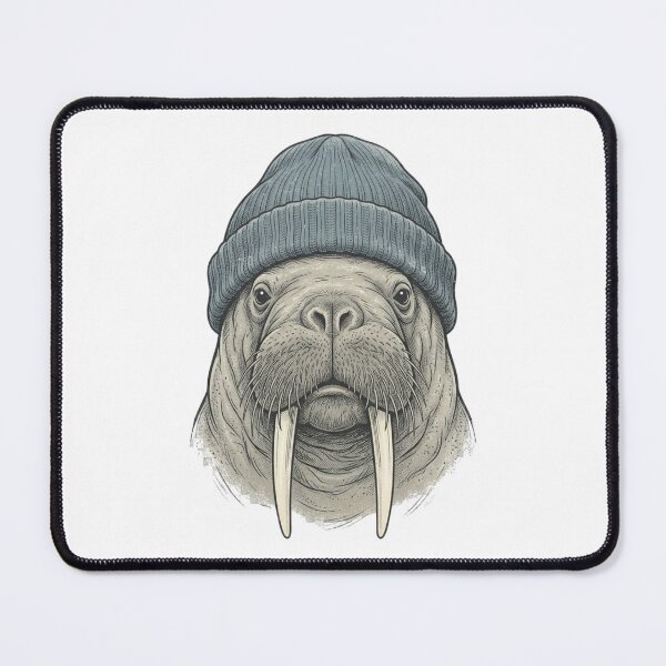 Item preview, Vintage Walrus in Beanie Hat, Hipster Arctic Marine Wildlife Tusks Illustration designed and sold by raedattia.