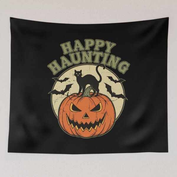 Item preview, Happy Haunting Vintage Cat Pumpkin Bats Moon designed and sold by GiaoCalonas.