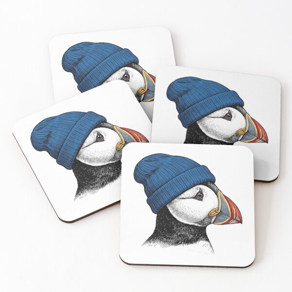 Item preview, Atlantic Puffin in Beanie Hat, Vintage Seabird Coastal Birdwatcher Illustration designed and sold by raedattia.