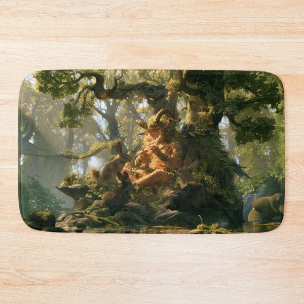 Item preview, A playful Satyr playing enchanted panpipes within sunlit woodland glades while woodland animals gather around, Fantasy & Mythological Creatures designed and sold by CDC40.