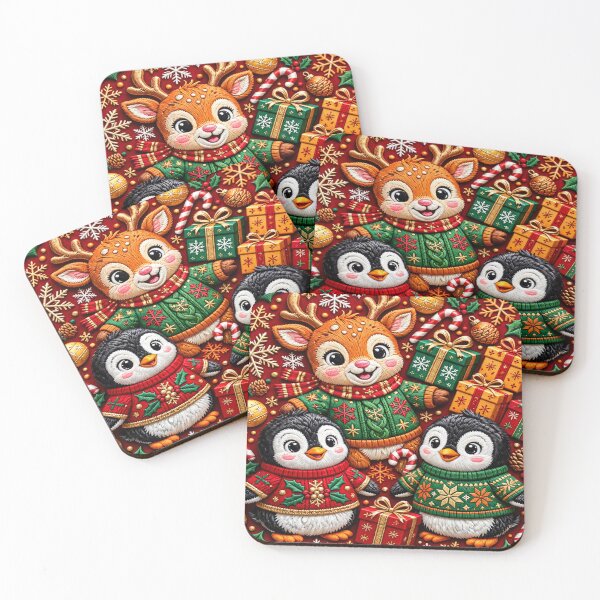 Item preview, Cute Embroidery Christmas Penguin and Reindeer Holiday Graphic designed and sold by  One City Two Children Studio.