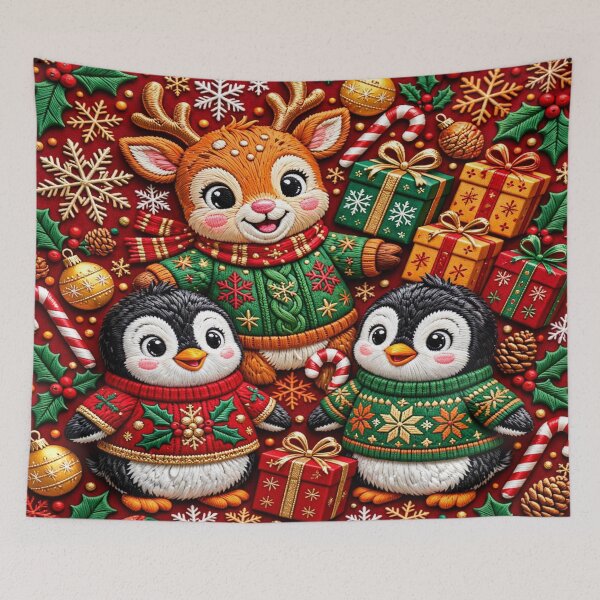 Item preview, Cute Embroidery Christmas Penguin and Reindeer Holiday Graphic designed and sold by  One City Two Children Studio.