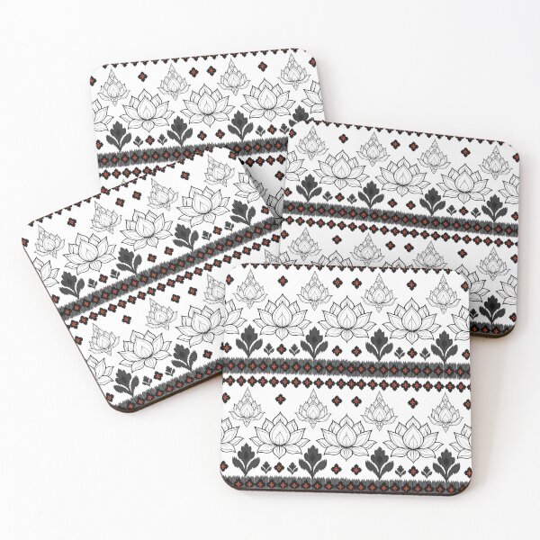 Item preview, Thai Lotus Black White Pattern – Traditional Floral Textile Design designed and sold by manisall.