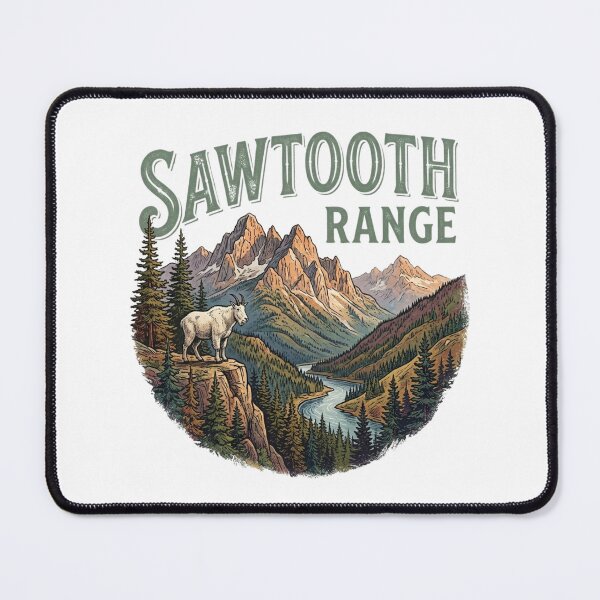 Item preview, Sawtooth Range Idaho Mountain Goat, Vintage Hiking National Forest Illustration designed and sold by raedattia.