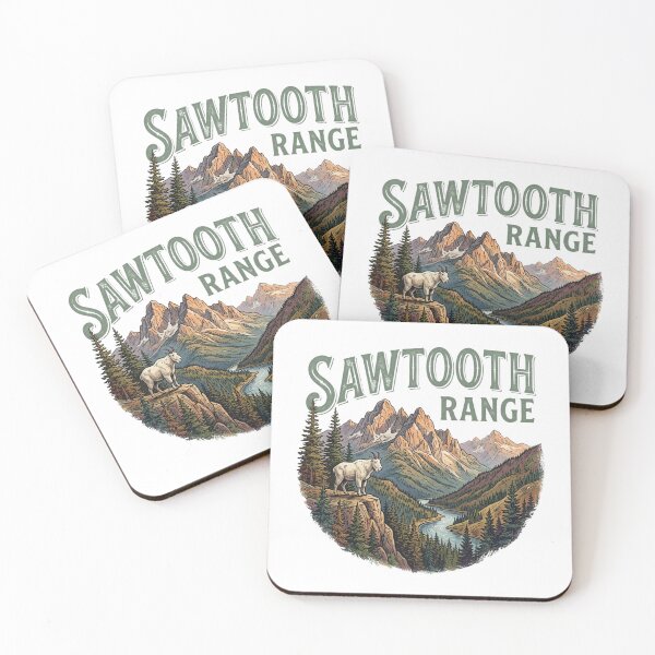 Item preview, Sawtooth Range Idaho Mountain Goat, Vintage Hiking National Forest Illustration designed and sold by raedattia.