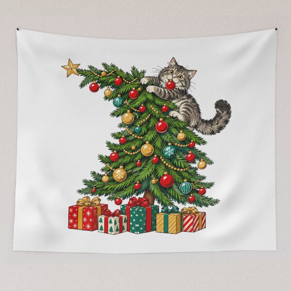 Item preview, Funny Cat Playing With Christmas Tree designed and sold by roni-harbor.