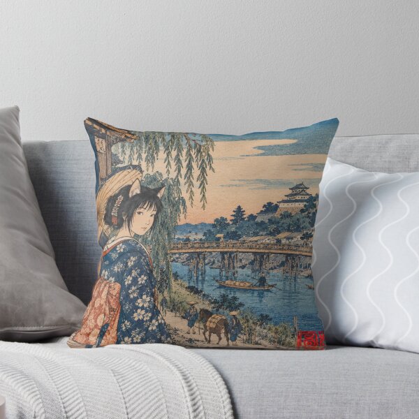 Item preview, Ukiyo-e Catgirl by a Japanese Castle at Sunset designed and sold by Komatoya.