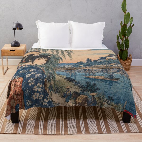 Item preview, Ukiyo-e Catgirl by a Japanese Castle at Sunset designed and sold by Komatoya.