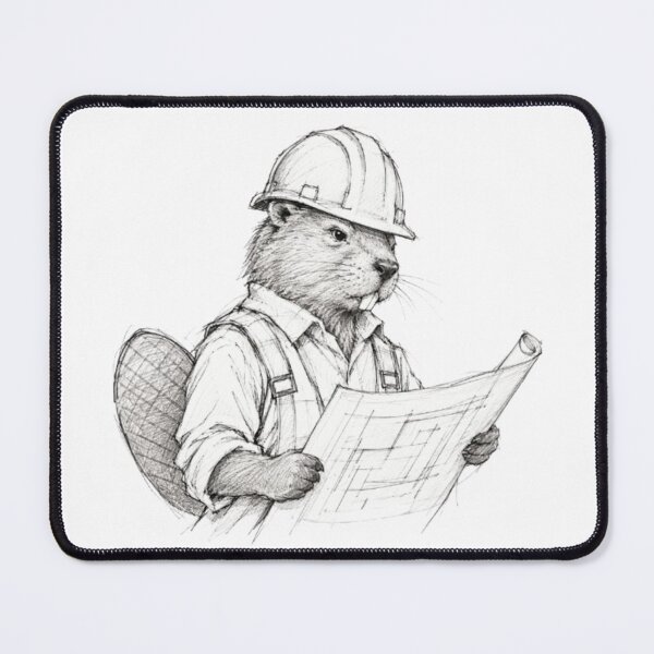Item preview, Beaver Engineer Reading Blueprint Architectural Sketch designed and sold by Snurly.