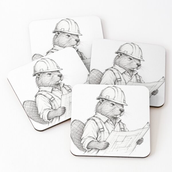 Item preview, Beaver Engineer Reading Blueprint Architectural Sketch designed and sold by Snurly.