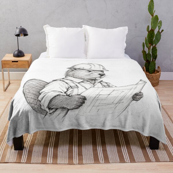 Item preview, Beaver Engineer Reading Blueprint Architectural Sketch designed and sold by Snurly.