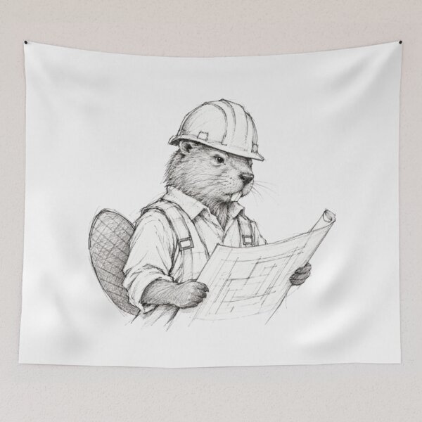 Item preview, Beaver Engineer Reading Blueprint Architectural Sketch designed and sold by Snurly.