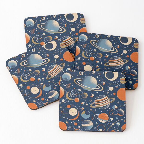 Item preview, Retro Planets & Orbit Rings - Navy Blue Astronomy Pattern designed and sold by Dogandesighn.