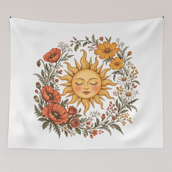 Item preview, Vintage Celestial Sun Botanical Wildflowers Boho Art designed and sold by roni-harbor.