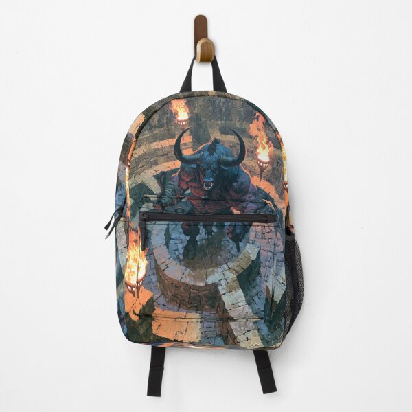 Item preview, A powerful Minotaur standing within an ancient stone labyrinth lit by flaming torches, Fantasy & Mythological Creatures designed and sold by CDC40.