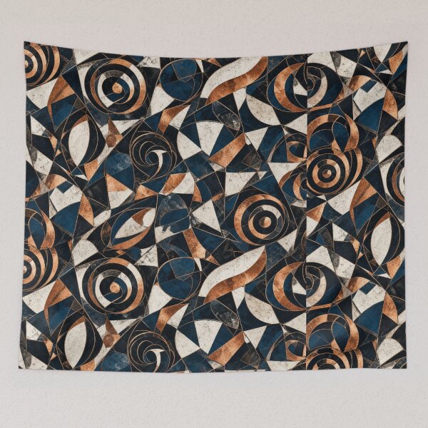 Item preview, Art Deco Geometric Mosaic - Navy Copper & Gold Marble Pattern designed and sold by Dogandesighn.