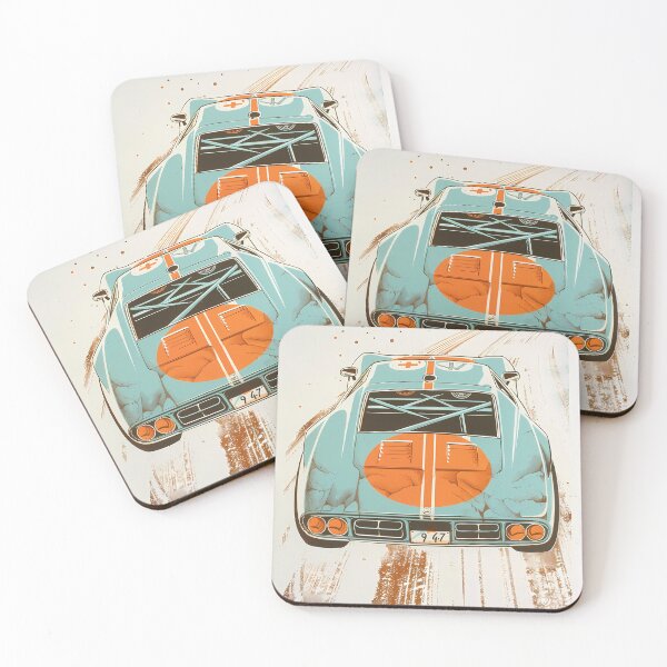 Item preview, Classic retro racing car in light blue and orange – vintage motorsport illustration designed and sold by Artdavesalzburg.