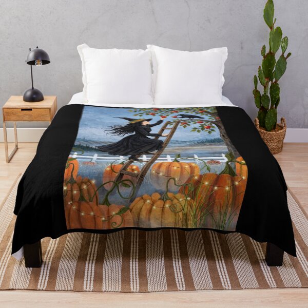 Item preview, Black witch and crow -Apple Ladder - climbing ladder to pick apples above pumpkins, crow helping designed and sold by DibujandoPorfa.