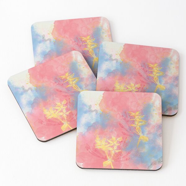 Item preview, Vibrant Abstract Floral Art | Coral Pink, Sky Blue & Golden Yellow designed and sold by Ezj Seni.