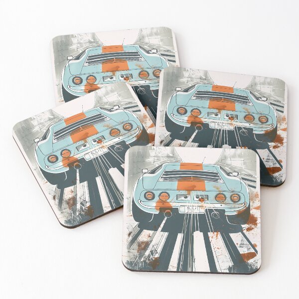 Item preview, Vintage sports car in light blue and orange – Urban motorsport illustration in street art style designed and sold by Artdavesalzburg.