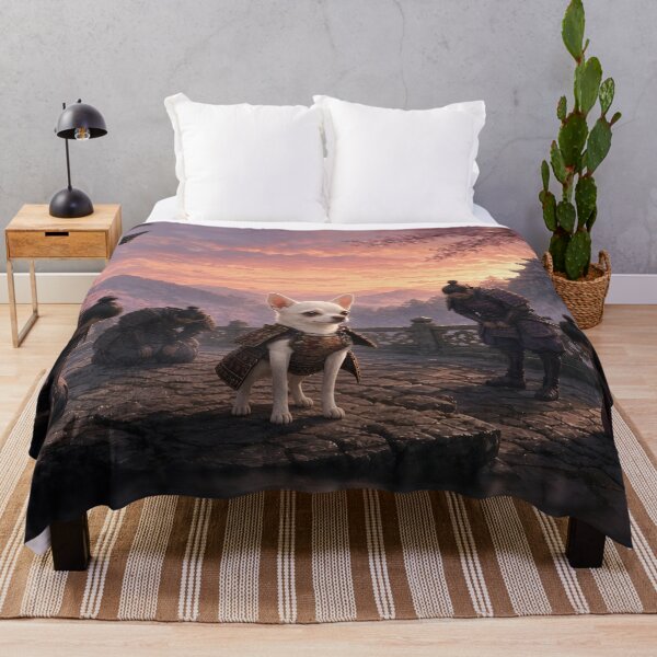 Item preview, Joshi, Samurai Lord of the Cherry Castle - The White Chihuahua Samurai at a Japanese Castle at Sunset designed and sold by KGOart.