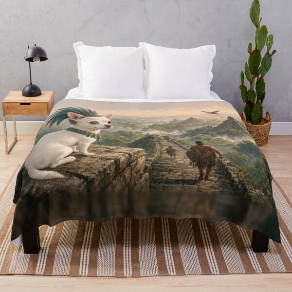 Item preview, Joshi, King of the Jungle Pyramid - The White Chihuahua Maya King Atop a Pyramid at Dawn designed and sold by KGOart.
