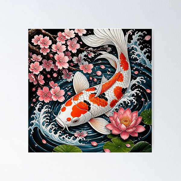 Item preview, Majestic Koi Fish - Lotus Flower Sakura Ripples Art designed and sold by GrinGalore.