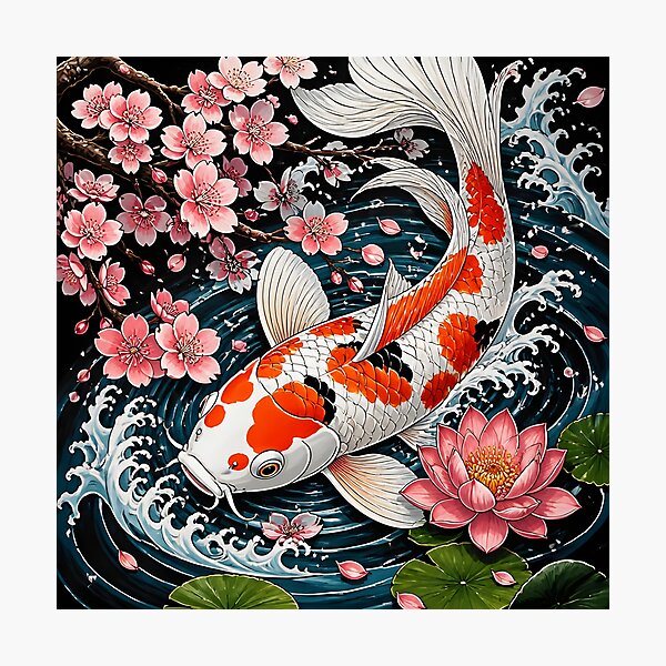 Item preview, Majestic Koi Fish - Lotus Flower Sakura Ripples Art designed and sold by GrinGalore.