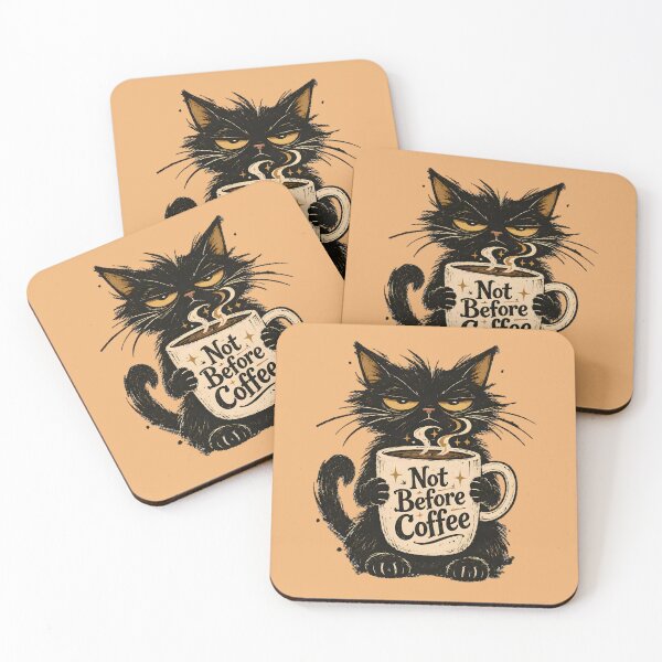 Item preview, Not Before Coffee Grumpy Black Cat designed and sold by sigmaartstudio.