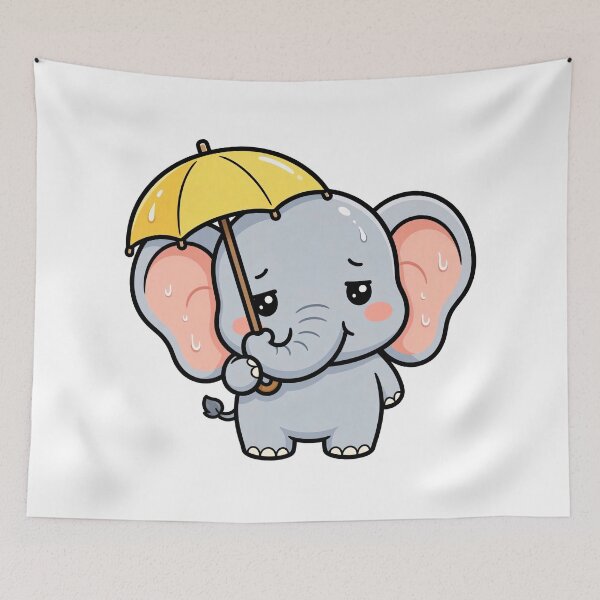 Item preview, It was raining, and the baby elephant was holding a small umbrella in its trunk. designed and sold by THITIMON2527.