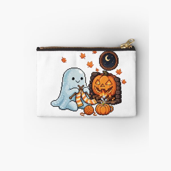 Item preview, Ghost Knitting Scarf Pixel Art Cozy Halloween Fireplace designed and sold by Ebodega.