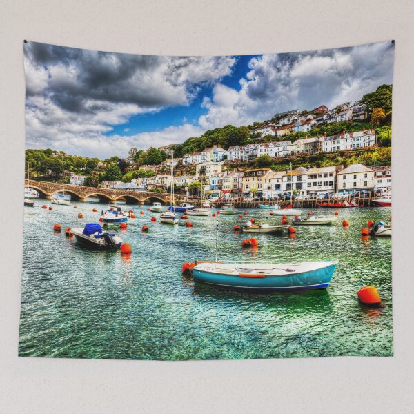 Item preview, Looe Harbour and Bridge Under Dramatic Cornwall Skies, England designed and sold by Paul Thompson Photography.