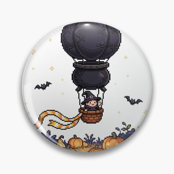 Item preview, Witch Cauldron Hot Air Balloon Pixel Art Halloween Pumpkin Patch designed and sold by Ebodega.