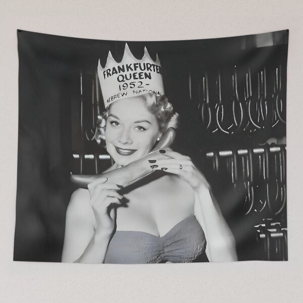 Item preview, Hilarious sausage wiener queen winner 1952 vintage black and white photograph wall art decor designed and sold by Astrid Arkhangelsky.