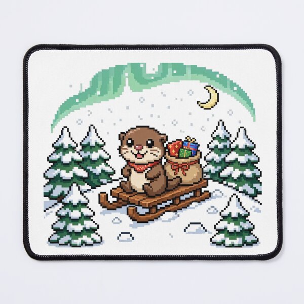 Item preview, Otter Sledding Pixel Art Christmas Snowy Gifts designed and sold by Ebodega.