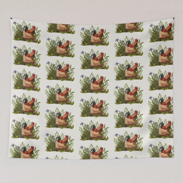 Item preview, Rooster and Hen in the Grass and Weeds Illustration designed and sold by JoyfulWhimsy.
