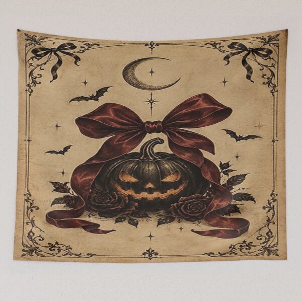 Item preview, Vintage Dark Coquette Halloween Pumpkin with Red Bow designed and sold by SatinPosterCo.